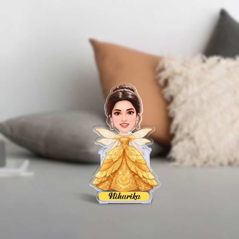 Personalized Yellow Dress Cinderella Princess Bobblehead Caricature Theme for Kids Birthday Gift, Kids Room & Home Decor Birthday Return Gift for Girls Battery Powered Shaking Head